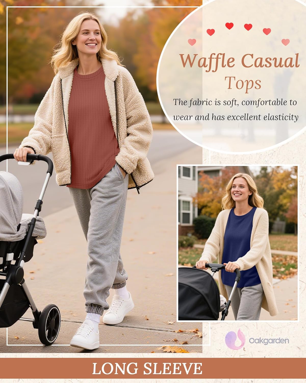 3 Pack Women's Oversized Nursing Tops, Waffle Knit Breastfeeding Zipper Sweatshirt Long Sleeve Maternity Shirts - Image 5