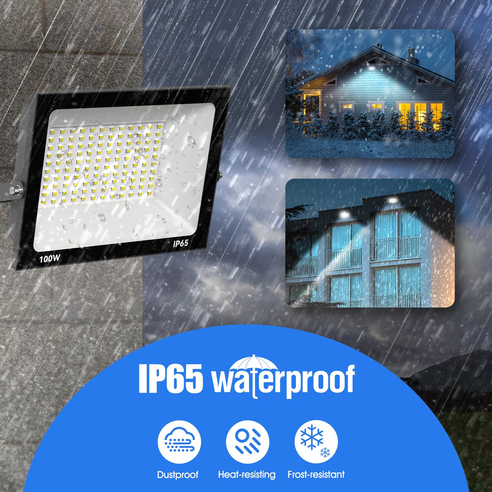 Royana 100W LED Strahler Außen 10000LM Superhell led strahler 3000K Warmweiß IP65 Wasserfest led scheinwerfer, für Sportplatz Garage Garten Hinterhof.