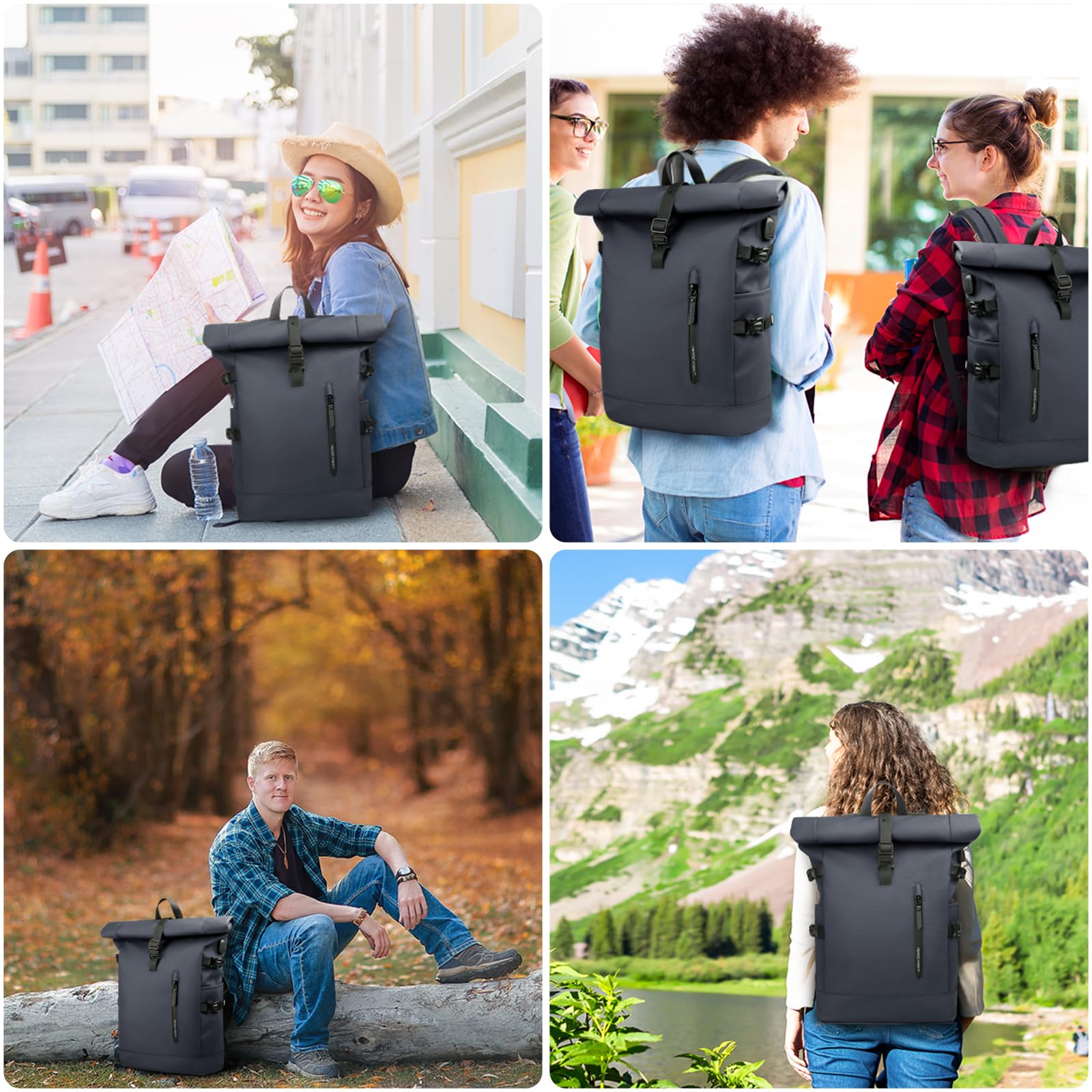 Sac à dos avec dessus enroulable pour ordinateur portable de 39,6 cm pour homme et femme