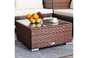 Outdoor Wicker Patio Coffee Table with Glass Top