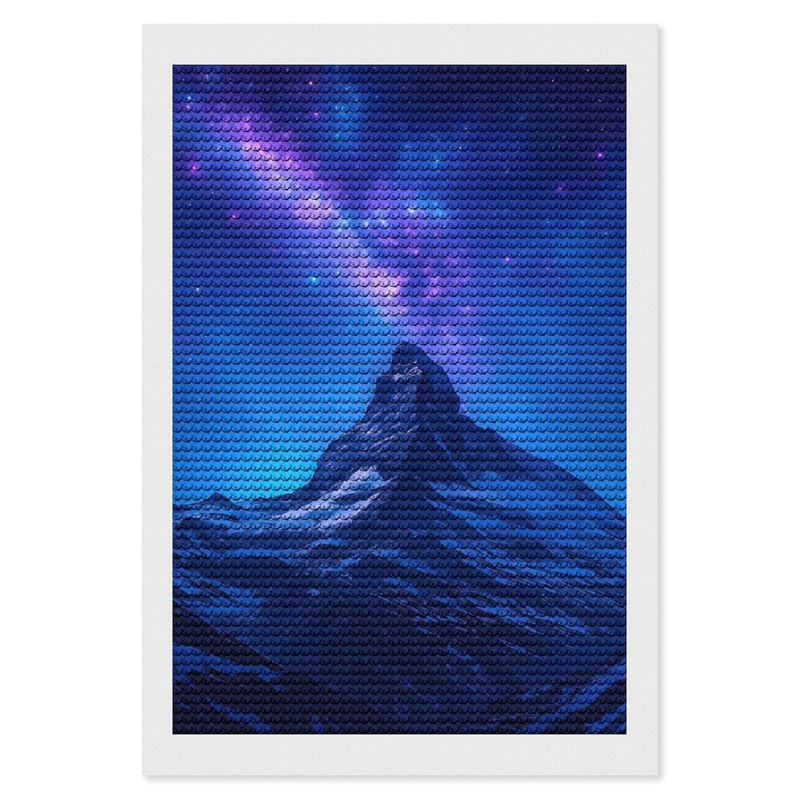 Junmoney Matterhorn Peak Under A Starry Sky Round Drill Diamond Painting 8"x12", for Craft Lovers, Stress Relief Craft, Bedroom Decor, Festive Craft Gift