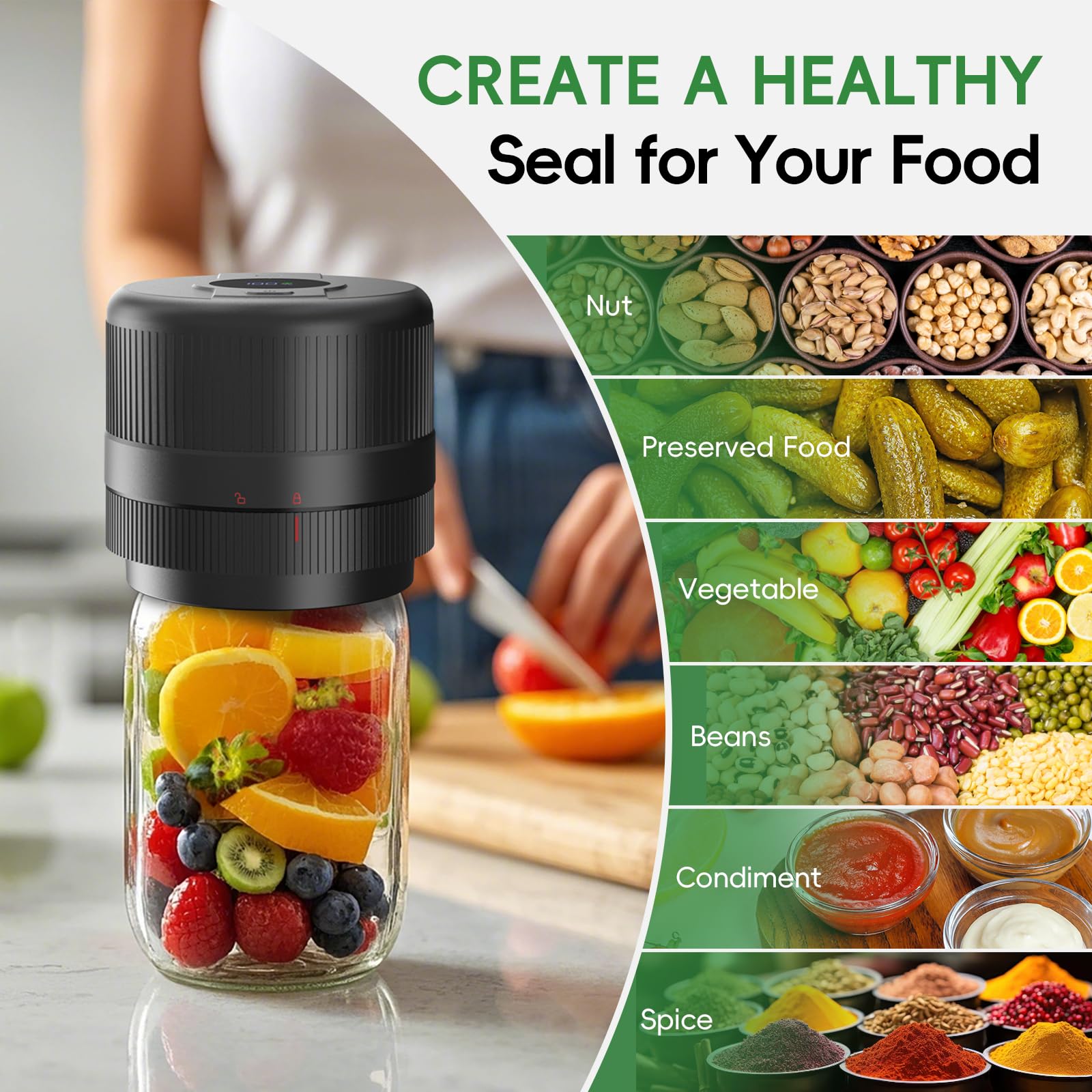 Envasadora al Vacio para Tarros Cristal, Sellador al Vacío Mason Jar, Mason Jar Vacuum Sealer, Kit de Sellado al Vacío para Tarros Mason para Conservación y Fermentación de Alimentos