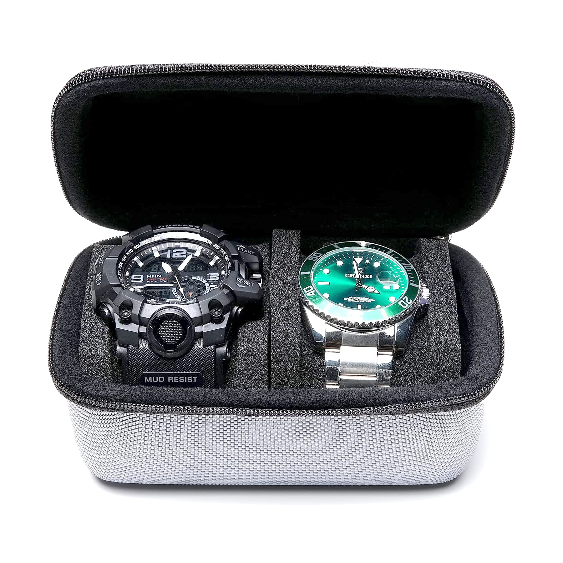 Hard Watch Roll Travel Case, 2 Slot Zipper Case Storage and Organizer for Men and Women, with anti-move watch pillow