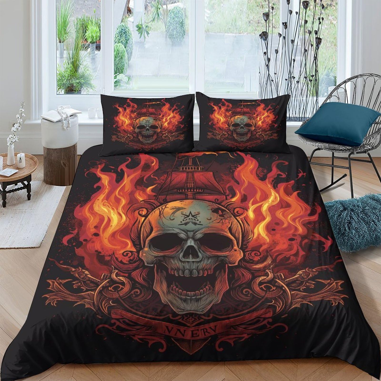 Stampato in 3D cranio Copertina Stampata Microfibra Disegnata Biancheria Da Letto Stile Morbido Con 2 Federe,Double（200x200cm）, Per Adolescenti E Adulti
