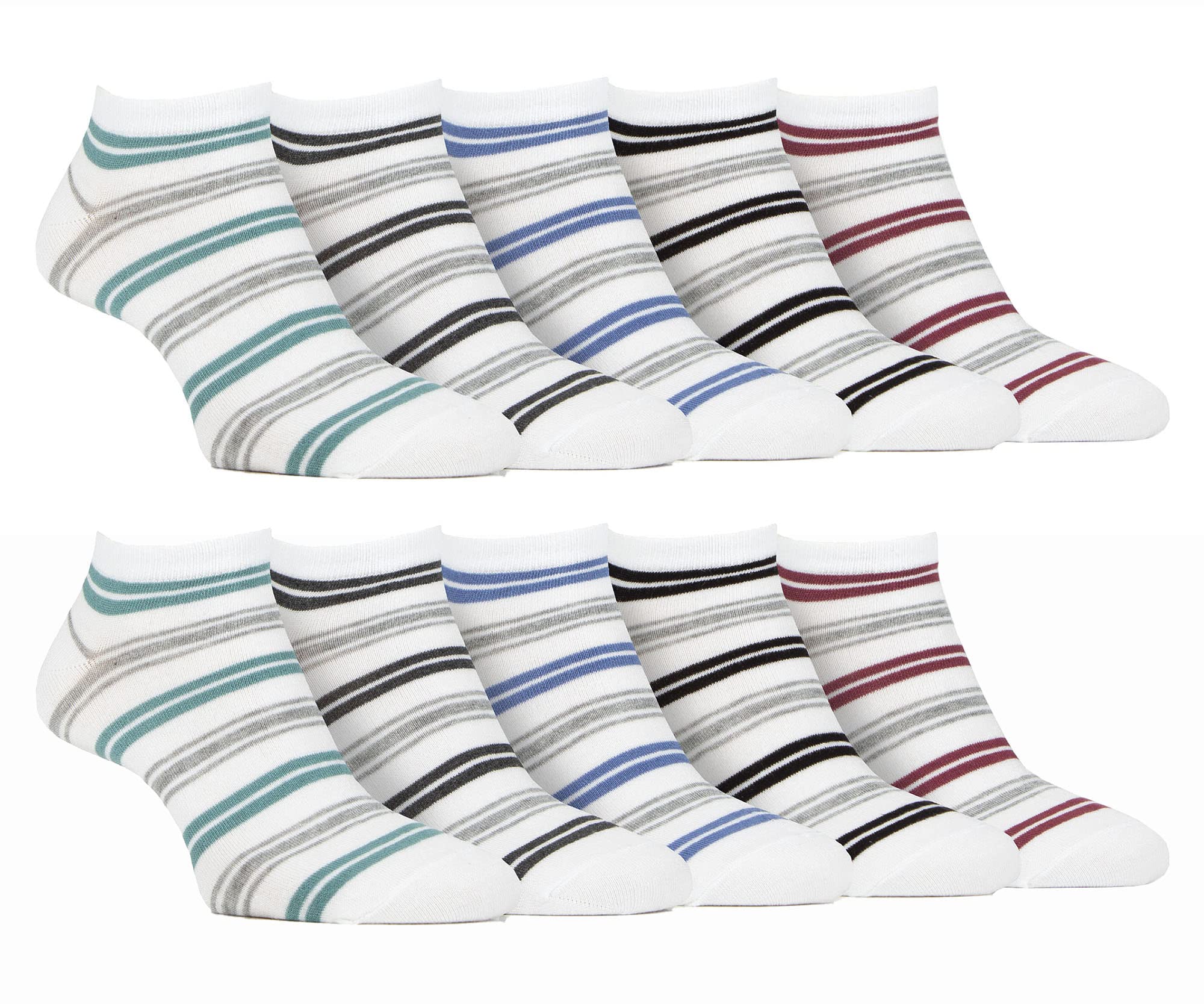 Farah (6-11, White Stripe) - 10 Pack Mens Breathable Bamboo Plain Trainer Socks