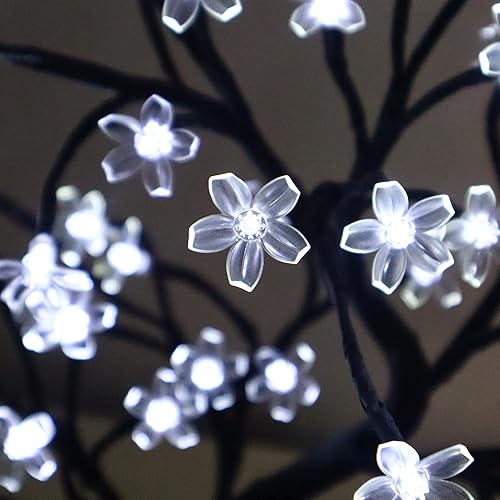 Miniatura 10 de Luz de árbol de bonsái artificial, luz LED de flor de cerezo, ramas ajustables, funciona con pilas, para decoración de habitación y regalo (blanco