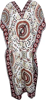 Indiatrendzs Women's Resort Wear Kimono Caftan Printed Comfy Sleepwear One Size Beige Maroon