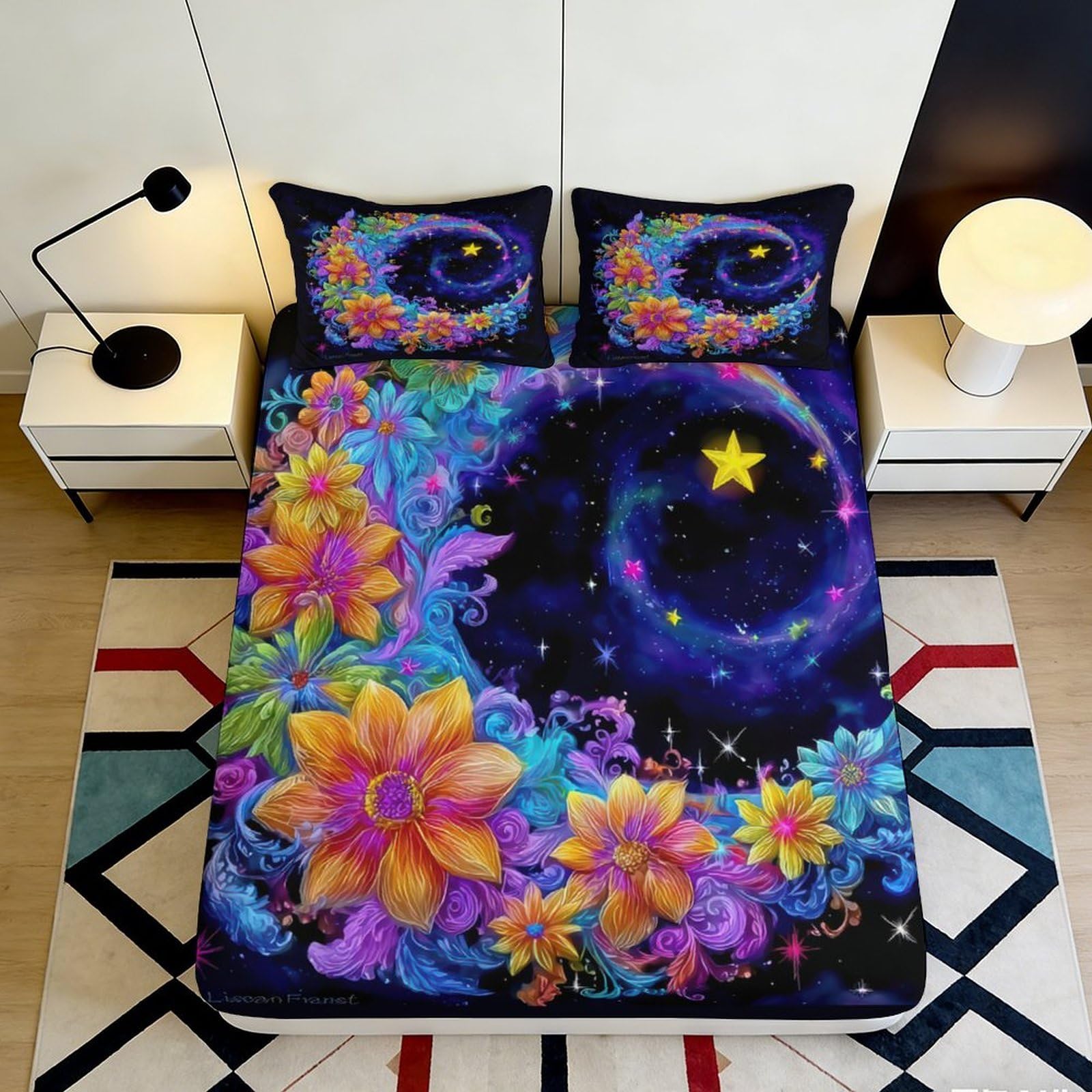 3D Printed Galaxy Starry Sky Fitted Sheet Microfiber Colourful Cosmic Nebula Mattress Cover Bedroom Decor 90x200x25cm