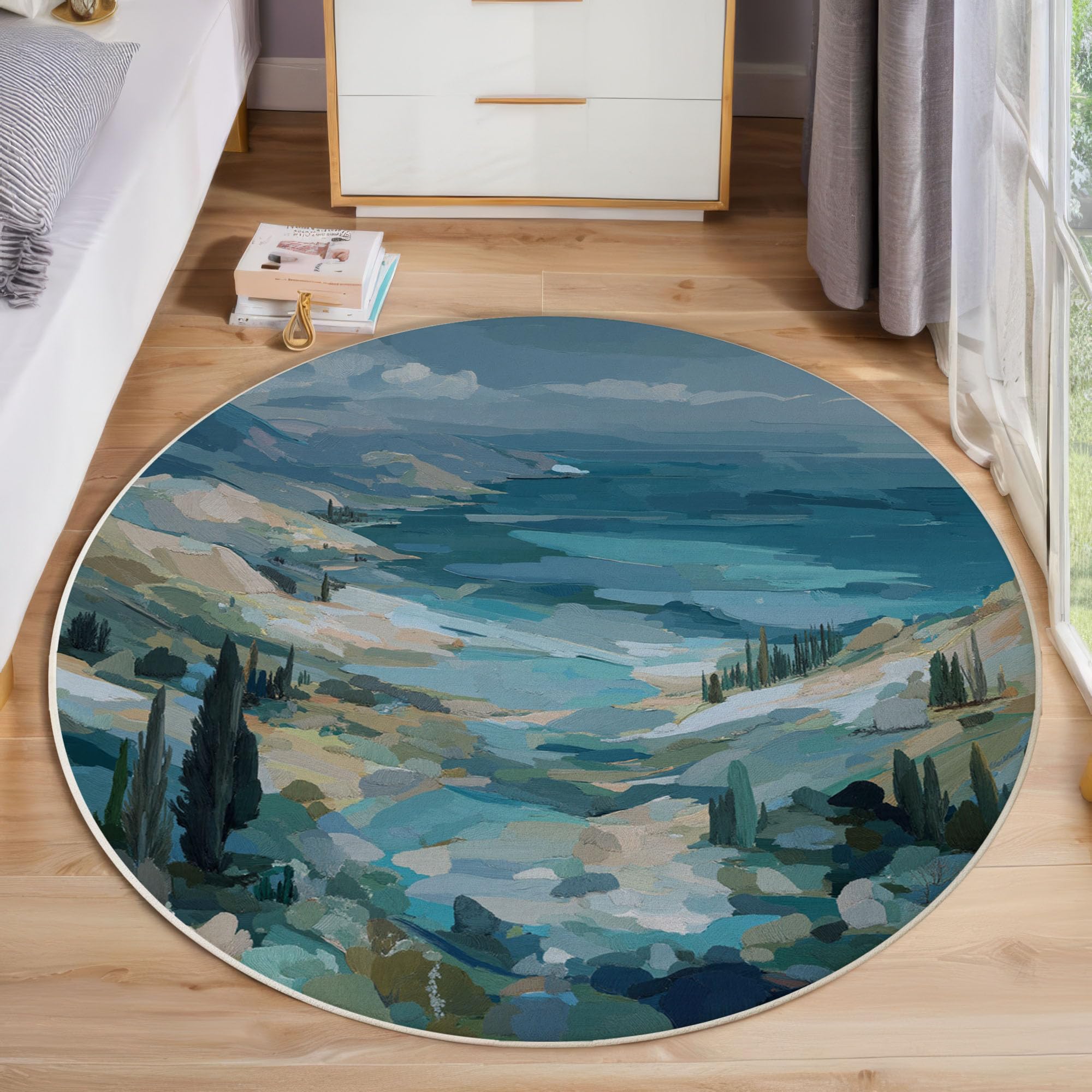 Tapis salon rond lavable anti-poussière pile courte pour ramper bébé
