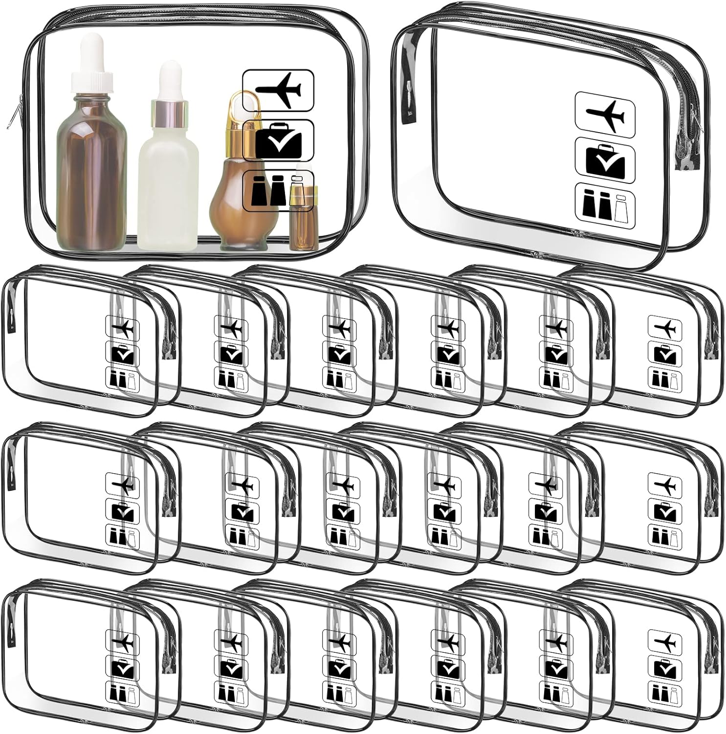 20 Pcs Clear Makeup Bag with Zipper Airport Airline Cosmetic Toiletry Bag