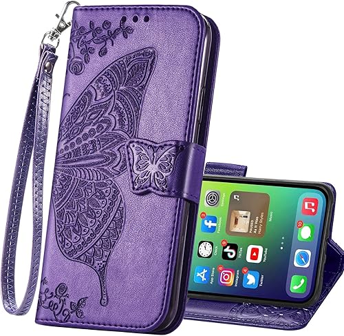 Funda tipo cartera para iPhone XR, funda protectora de piel sintética con tapa para teléfono, correa para la muñeca, ranuras para tarjetas, monedero