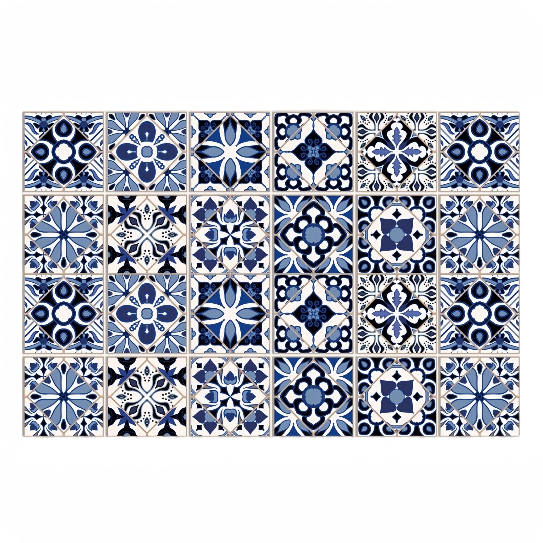 Dan Dan Classic Greek Tile Style 24Pcs Vintage Tile Stickers – Waterproof & Oilproof Peel And Stick Backsplash Wall Decals For Kitchen, Bathroom, Stairs & More (, 5.91"X5.91")