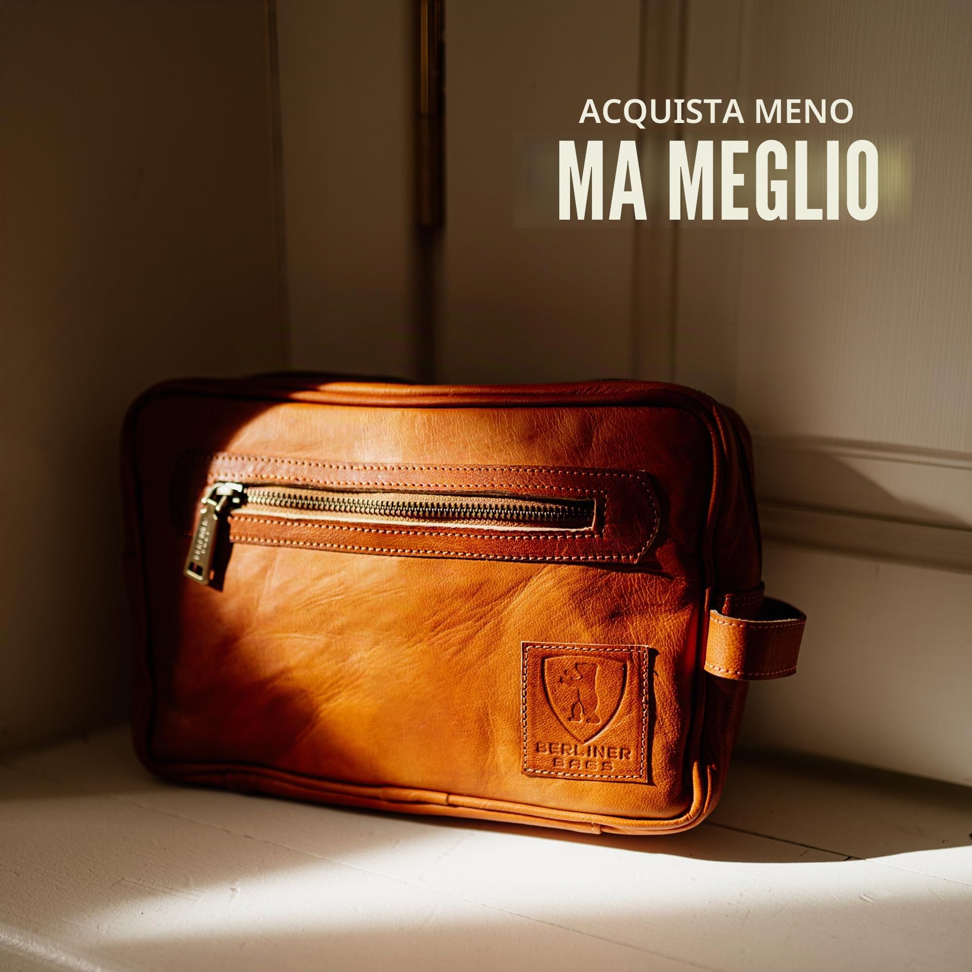 Berliner Bags Borsa da Toilette Paul in Pelle Trucco Cosmetico Donna Uomini Viaggio Marrone Vintage