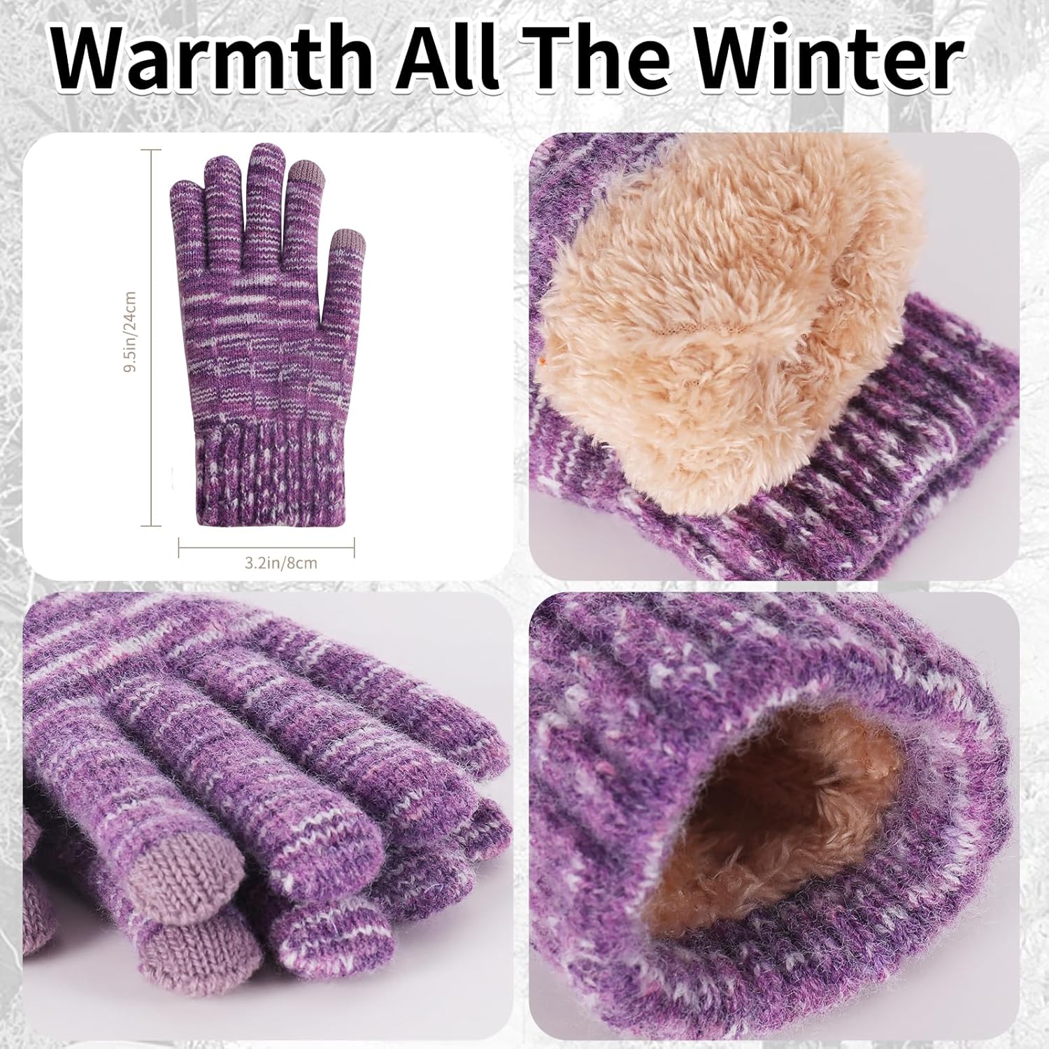 Winter Beanie Hat Scarf Gloves Set for Women, Classic Beanie with Removable Pom Pom Long Scarf Touchscreen Gloves 3 in 1 Set - Image 3