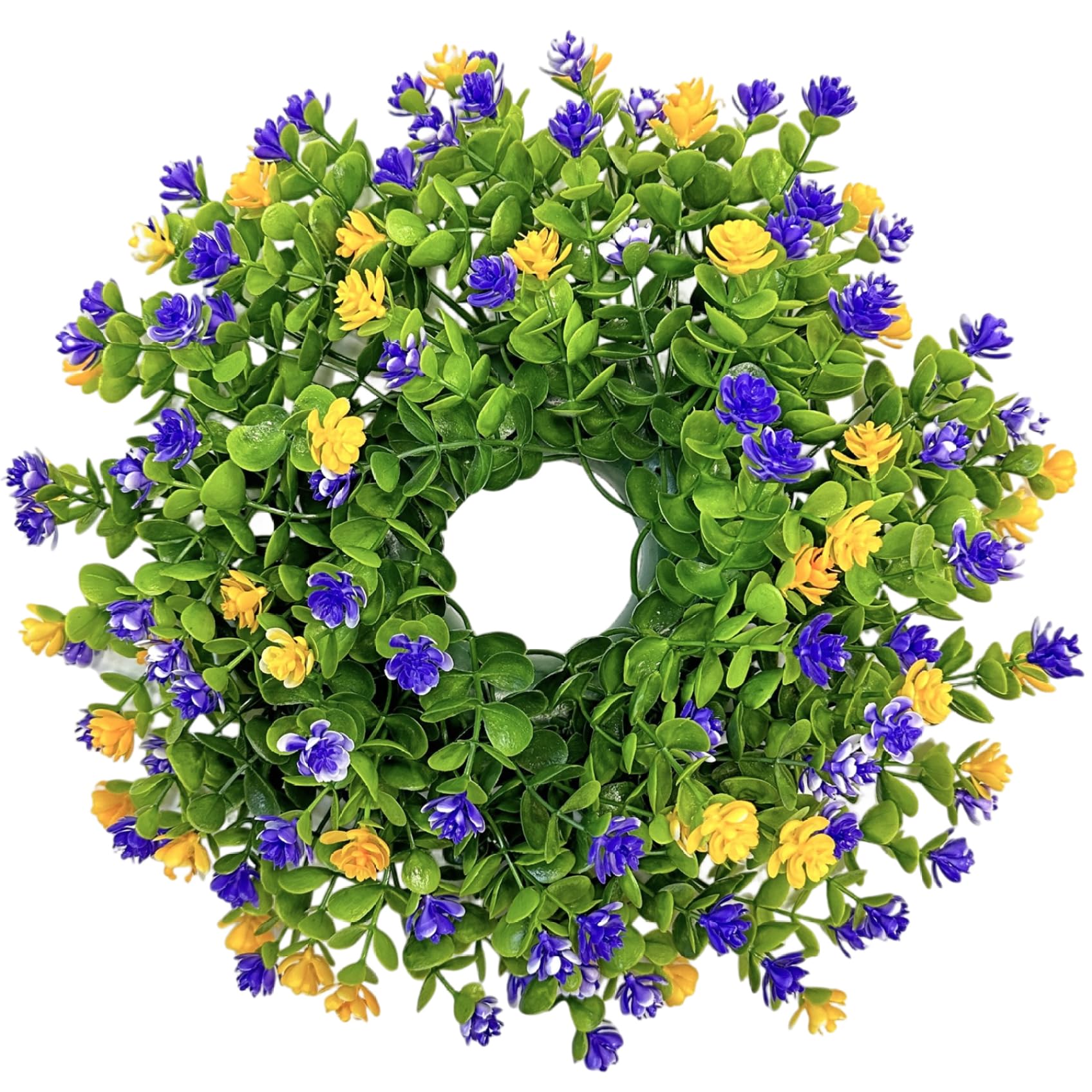 Licsaliwe Purple And Yellow Spring Wreath, 13" Floral Door Wreath With Eucalyptus And Ranunculus, All Season Summer For Front Door Porch Home Farmhouse Decor