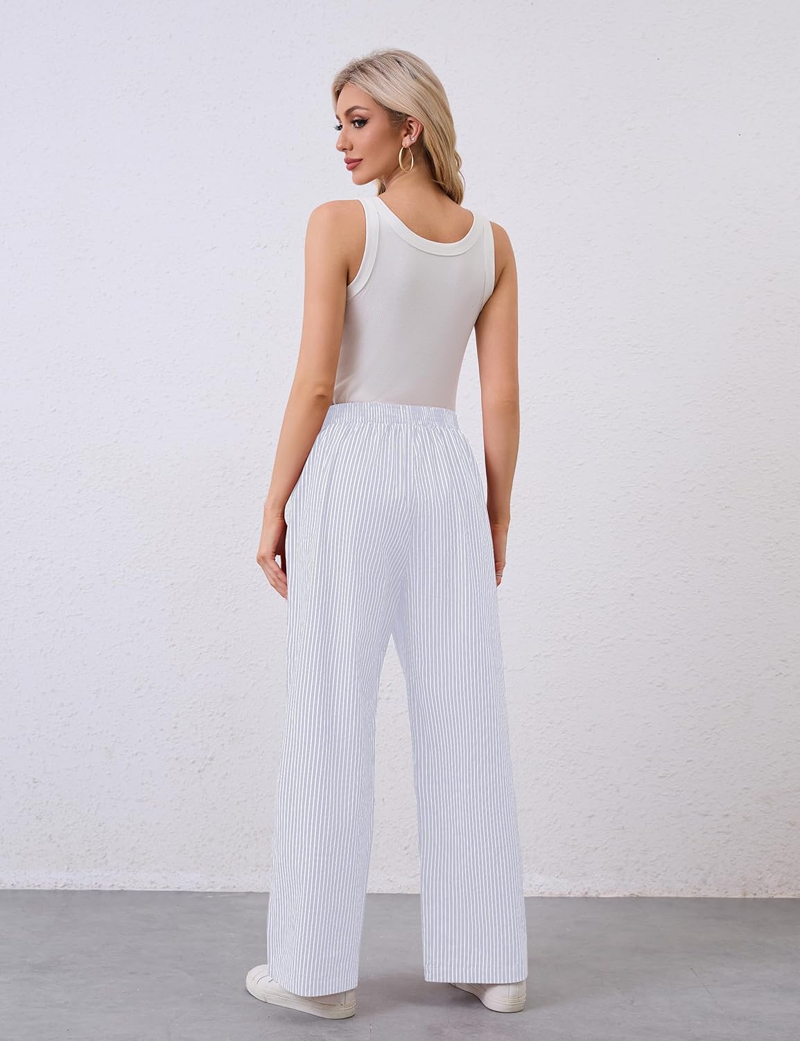 Womens Y2K Striped Lounge Pants Low Rise Elastic Waist Pajamas Pants Casual Loose Wide Leg Trousers With Pockets - Image 2