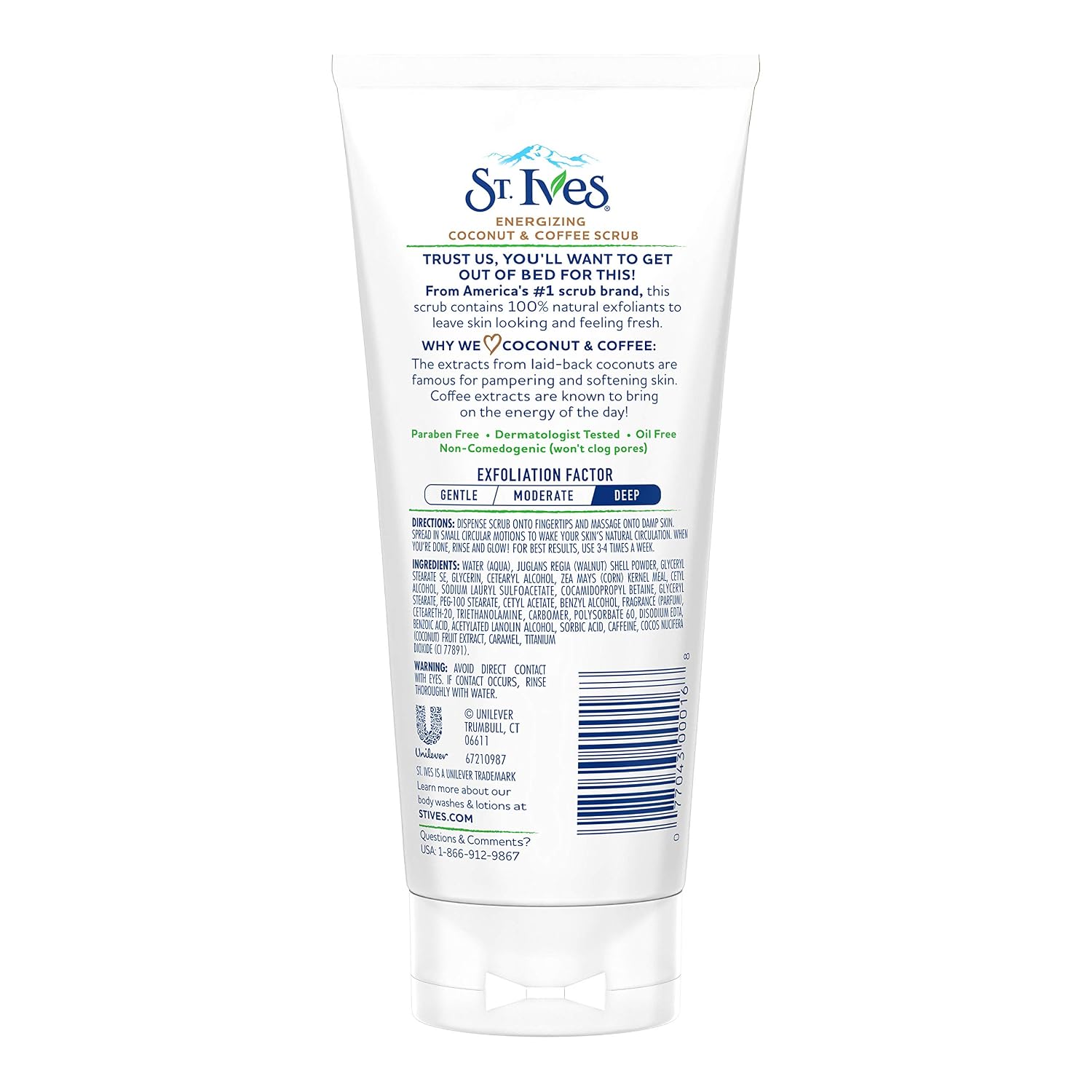 St. Ives Rise and Energize Face Scrub Deep Exfoliating Scrub Coconut and Coffee Dermatologist-Tested, 100% Natural Exfoliants Face Wash 6 oz 6 Count