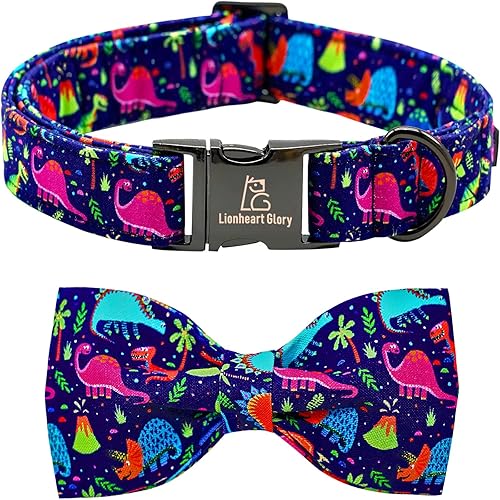 Lionheart glory Collar para perro, collar de lazo azul para perros con lazo ajustable de dinosaurio para perros grandes, regalo para mascotas