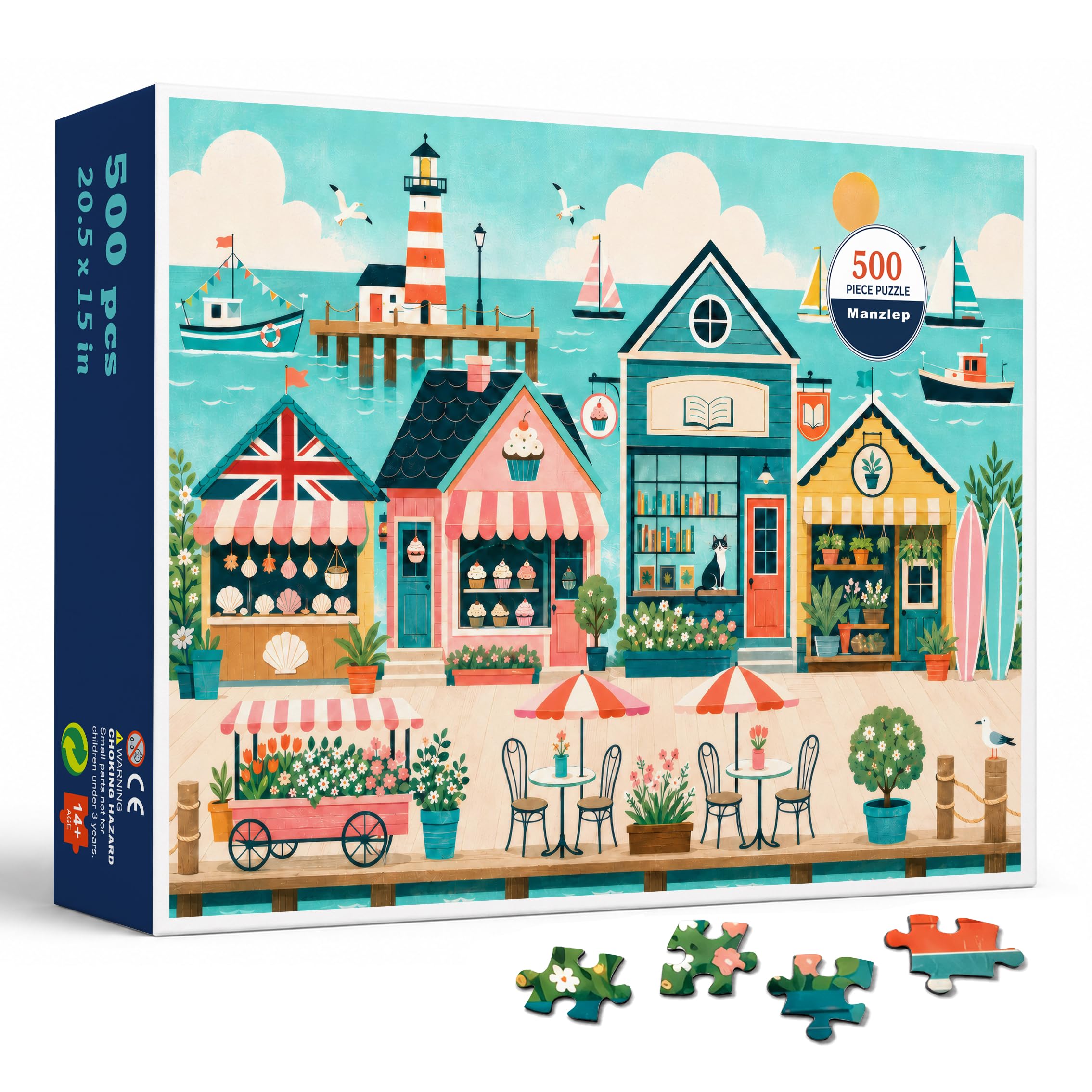 Manzlep Seaside Village Shops 500 Piece Puzzle for Adults