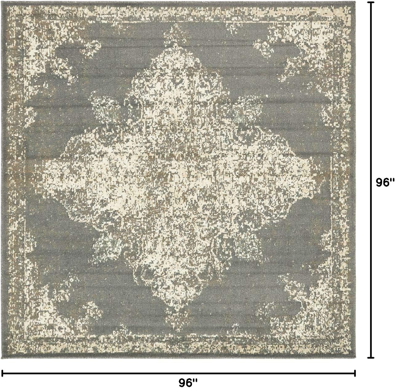 Unique Loom Tuareg Collection Vintage Distressed Traditional Center Medallion Area Rug (8' 0 x 8' 0 Square, Gray/ Beige)