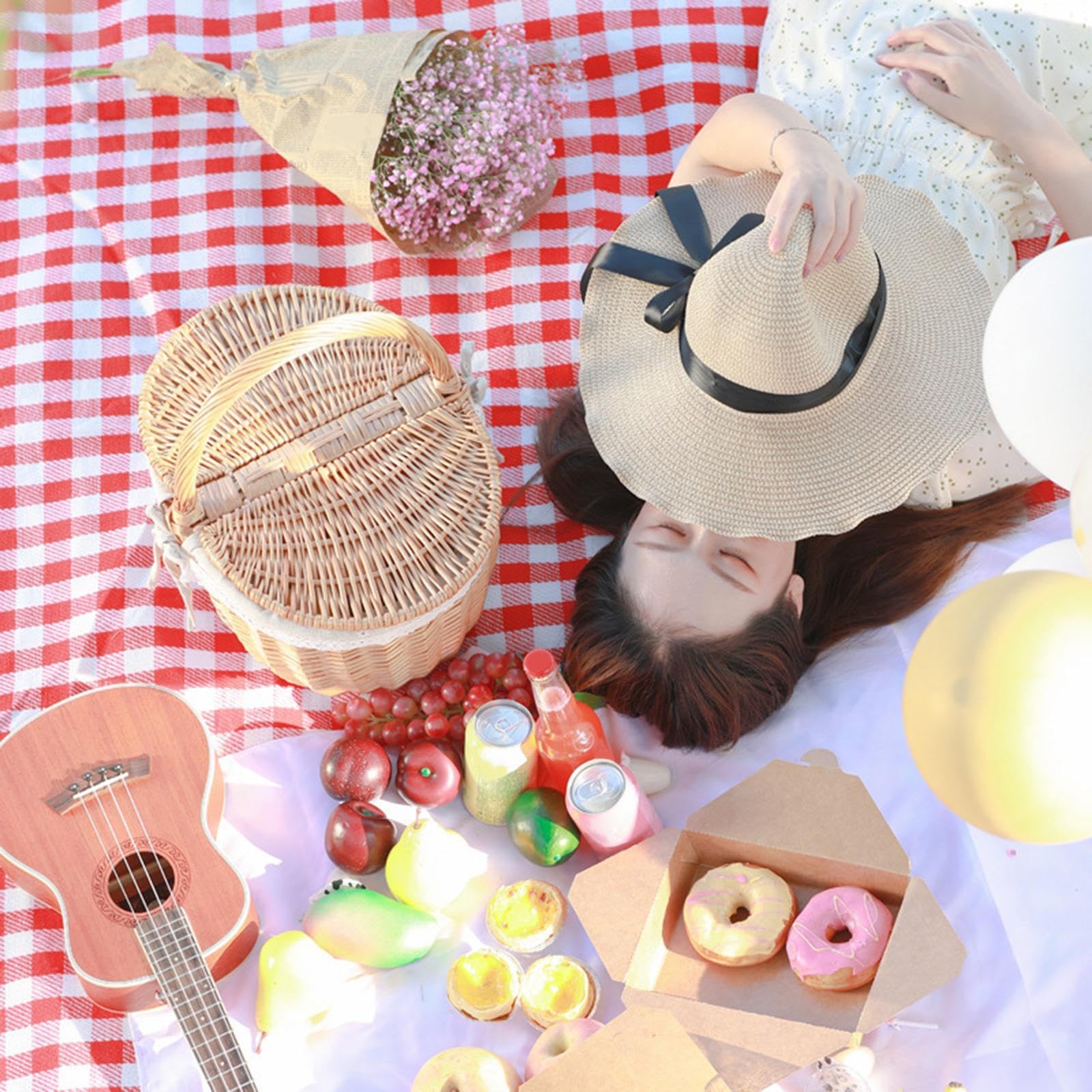 Cestino da Picnic per Esterni con Coperchio, Manico E Fodera Removibile, Ideale per Picnic, Picnic, Riunioni di Famiglia, Parco Ed Escursion, Grigio Beige, Grande