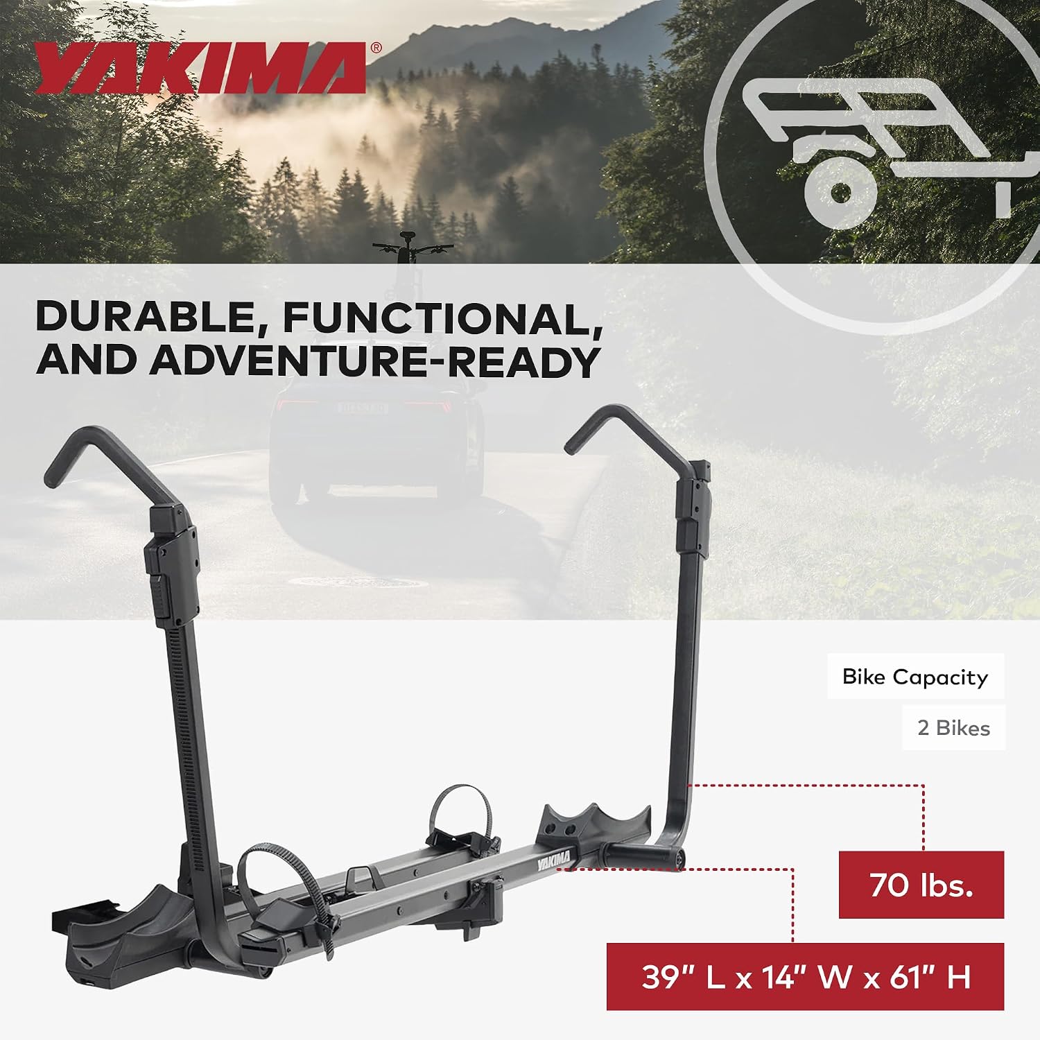 Yakima StepUp Swing 2-Bike Metal Swing-Away Rack, Fits 2" Receivers, Rear Vehicle Carrier for Cars, SUVs & Trucks with Stadium Seating & Offset Trays
