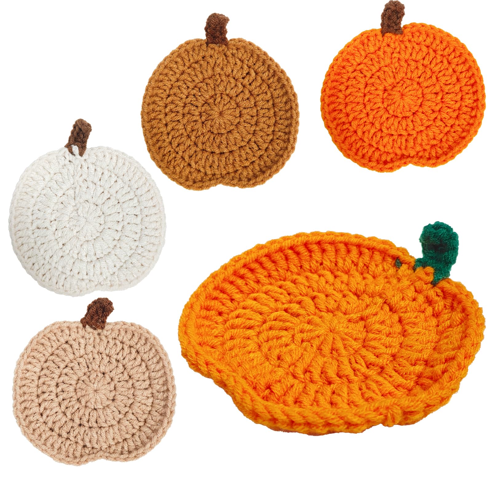 Bliceon 5 Pcs Pumpkin Coasters Crochet Autumn Fall Thanksgiving Coaster Set