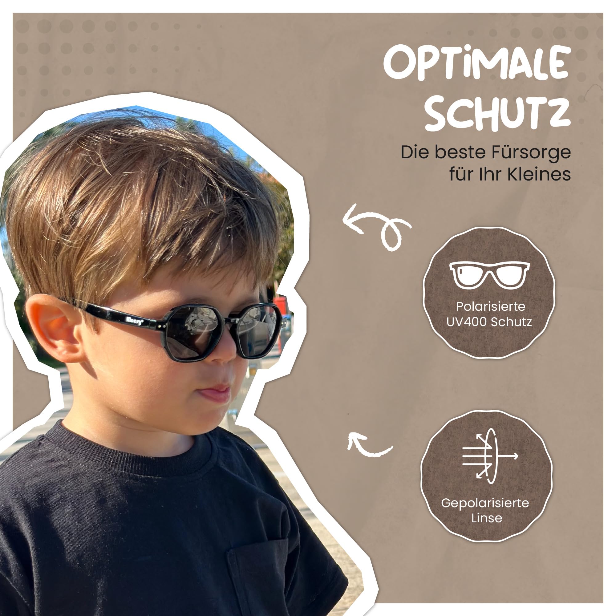 Kinder Sonnenbrille für Kleinkind und Baby - 1-3 Jahre - UV400 Polarisierter Schutz - Flexibler und Biegsamer Rahmen - Verstellbares Gummiband - Sichere und Bequeme Kindersonnenbrille - Yana