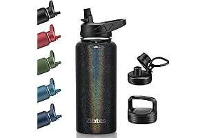 Zibtes 32 oz Insulated Stainless Steel Sparkle Water Bottle With 3 Lids