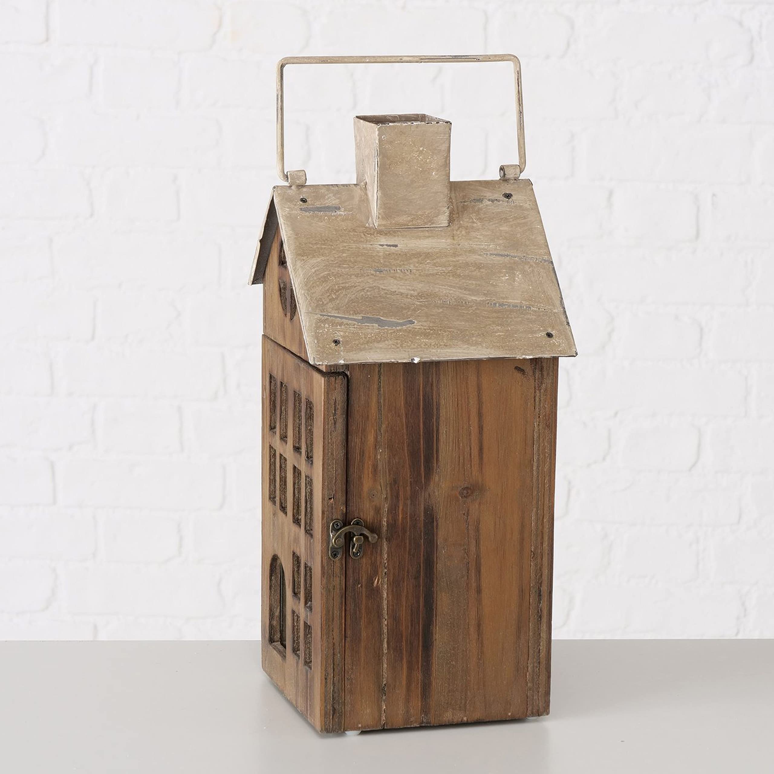 BOLTZE 2tlg. Set Laterne Marling braun aus Holz I Höhe 40cm & 58cm I Deko-Windlicht, Kerzenhalter I Teelicht-Haus I Weihnachts-Dekoration zum Hinstellen I Wohnzimmer, Esstisch I Advent Christmas