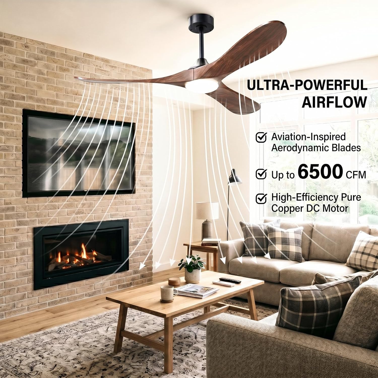 52" Solid Wood Ceiling Fan with Light, Smart App & Remote, Quiet DC image 4