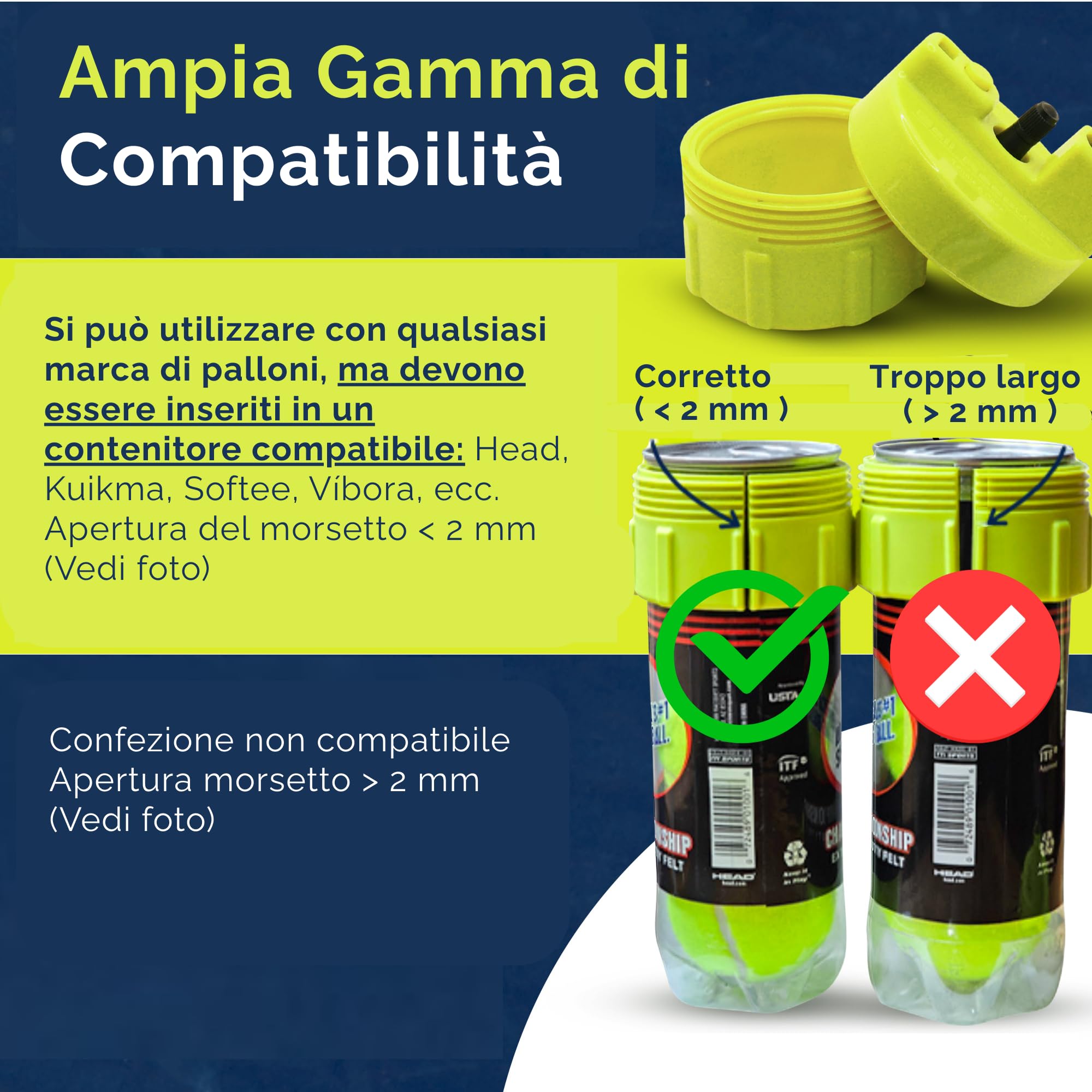 BALL RESCUER – Trasforma i contenitori di palline da padel o tennis in un contenitore pressurizzatore (contenitore non incluso).