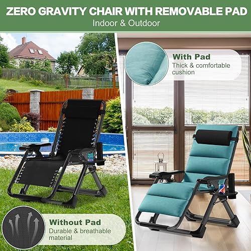 Miniatura 3 de Zero Gravity - Silla reclinable, sillas de patio, reclinables plegables ajustables con cojín extraíble, reposacabezas y soporte para tazas, silla
