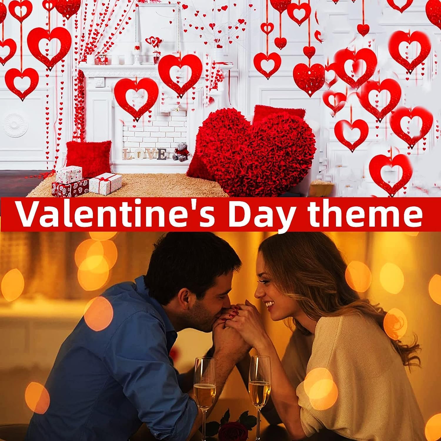 40 Pezzi Cuore a Spirale Pendenti Rosso Glitter Hanging Swirls, San Valentino Decorazioni Ghirlanda da Appendere del Soffitto per Romantico Festa di Matrimonio