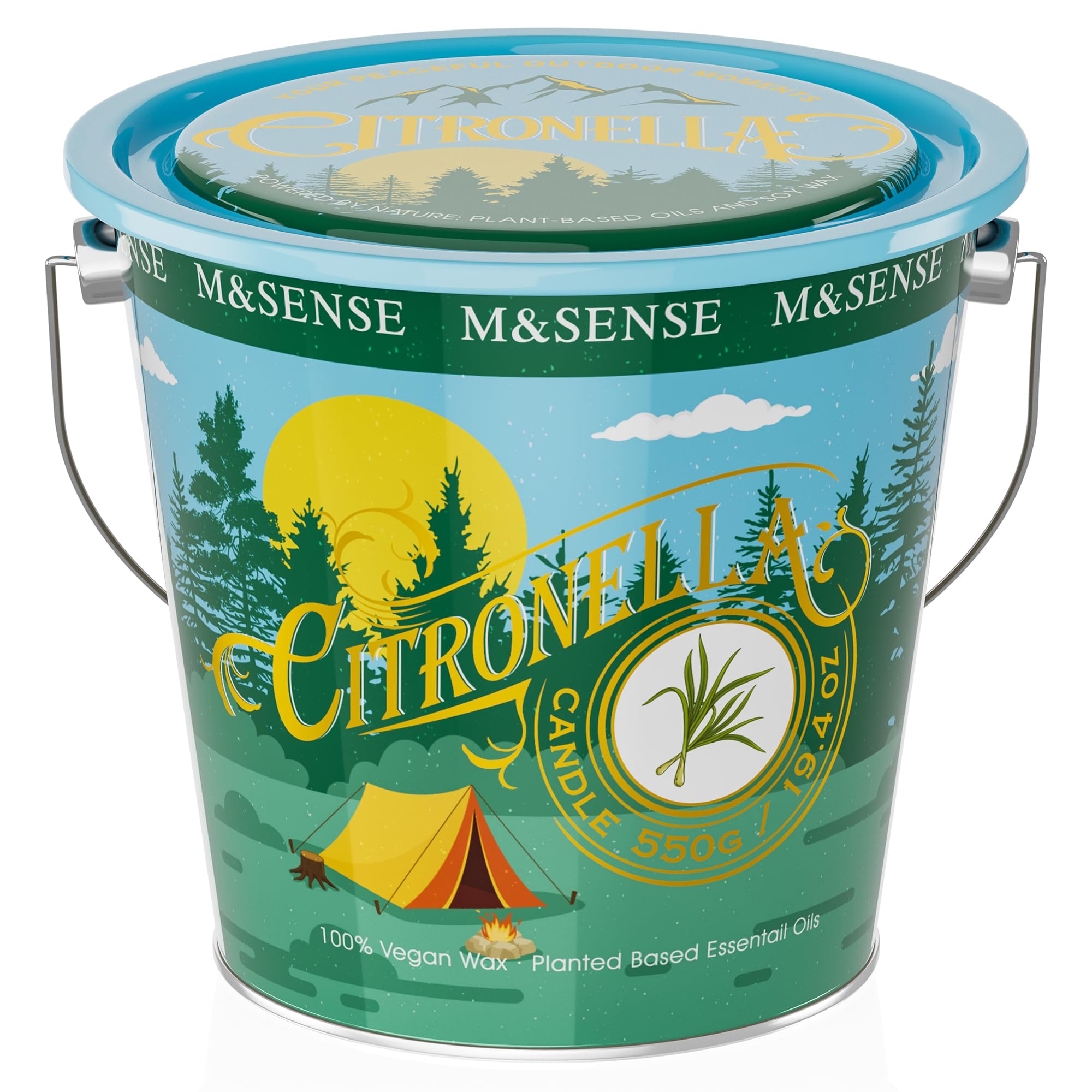 M&SENSE Citronella Candles Outdoor, 120 Hours Burn Natural Citronella Oil Soy Candle for Patio Camping, 19.4oz Large Long Lasting Verbena Rose Summer Candles for Home Scented,Lemongrass Summer Candle