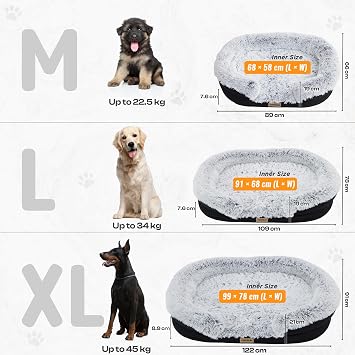 Miorun Fluffy Orthopedic Dog Beds Large Sized Dog, 105cm Bolster Sofa Bed