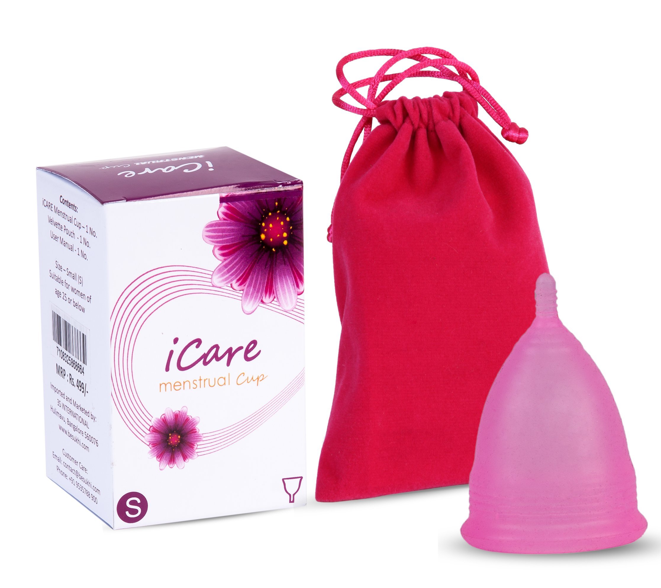 iCare Women's Hygienic Medical Silicone Reusable Menstrual Cup (Pink, Small, 1 Unit)