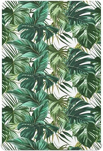 Kigai Fitted Crib Sheet for Boys Girls,Green Palm Leaves Jersey Knit Baby Sheet for Standard Crib and Toddler Bed Mattresses, Cozy Soft Breathable,