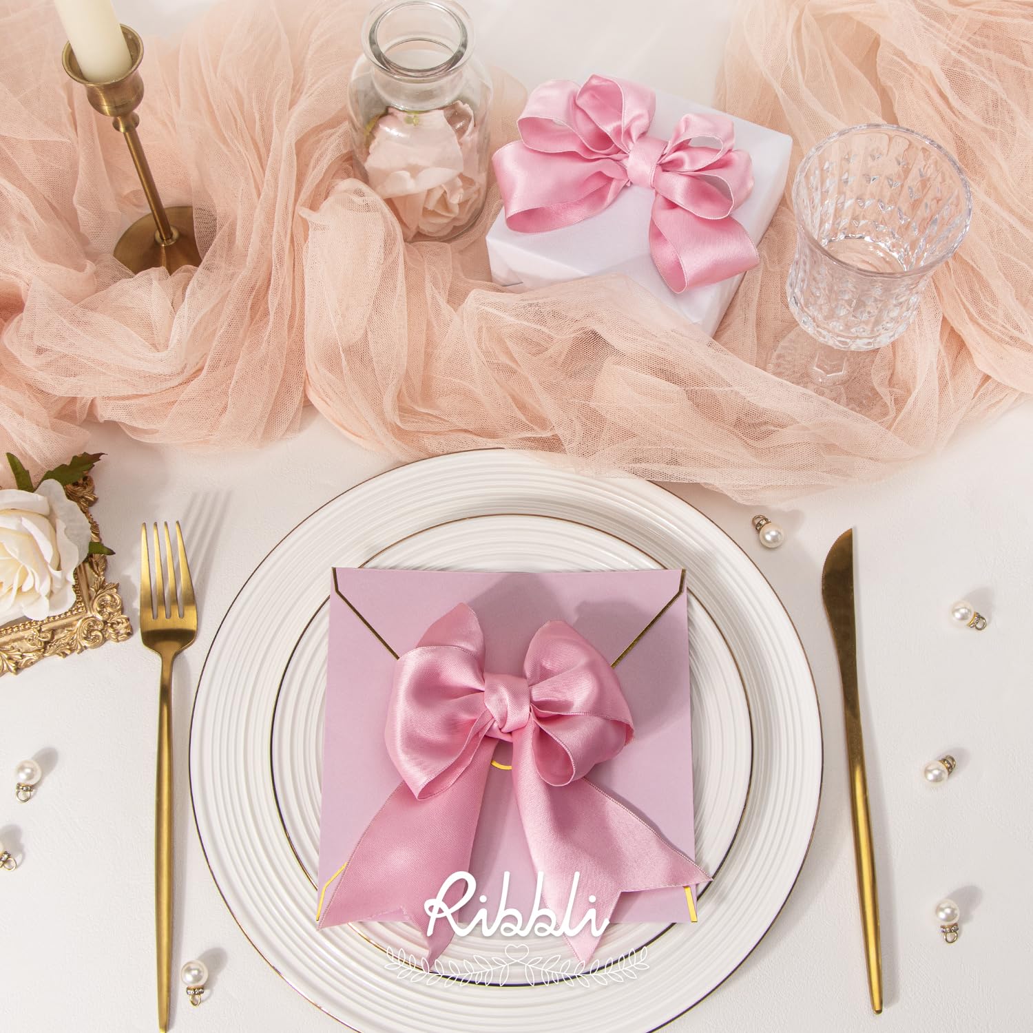 Ribbli Cinta de satén rosa claro de doble cara con alambre de 3,8 cm, cinta de Navidad rosa para envolver regalos, coronas, guirnaldas, decoración del árbol, manualidades, decoración del hogar, 10