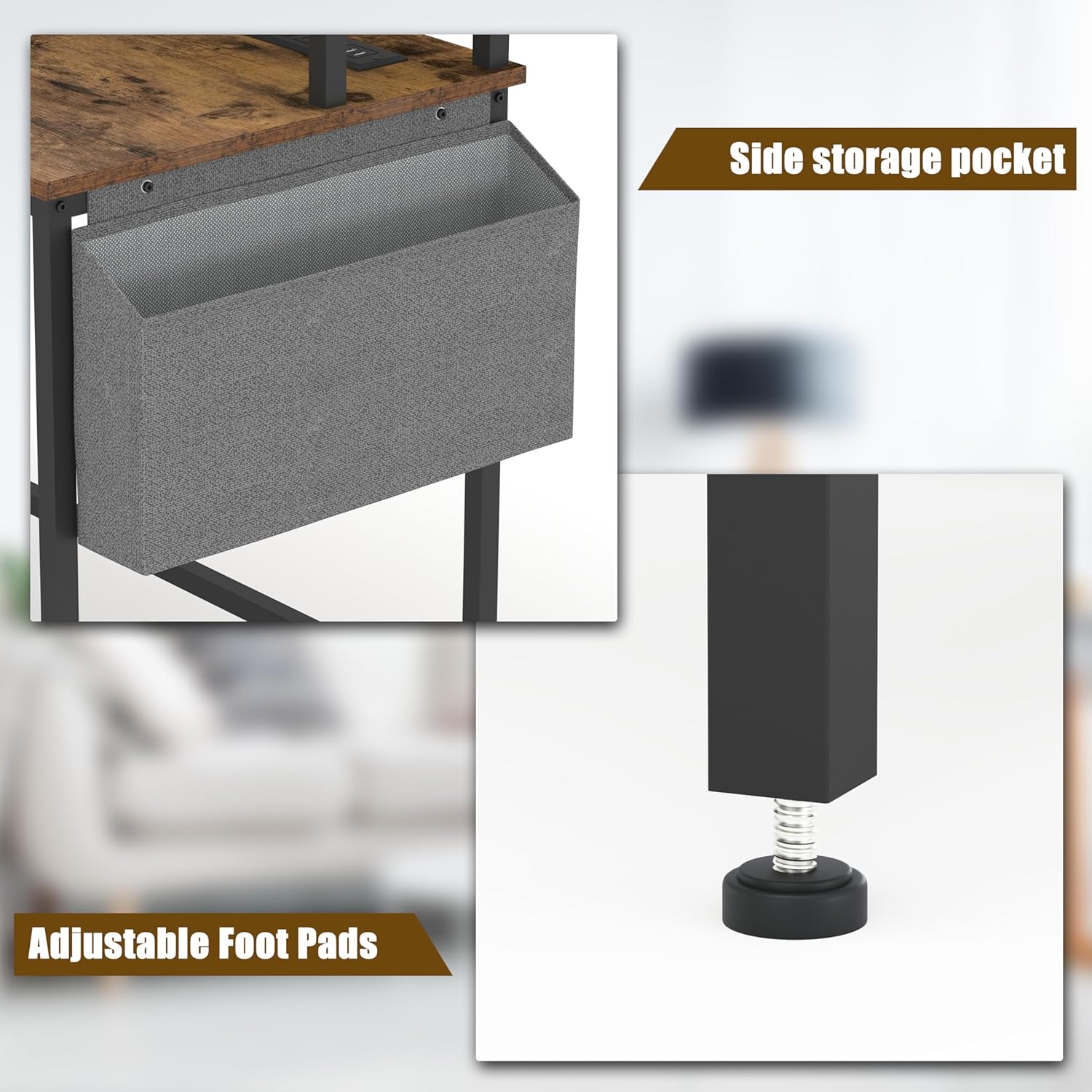 WiberWi L Shaped Desk, Office Computer Corner Desk, 67” Home Gaming Table with Power Outlet & LED Light, Writing Study Workstation with Shelves & Pegboard Organizer for Home Office,Rustic Brown