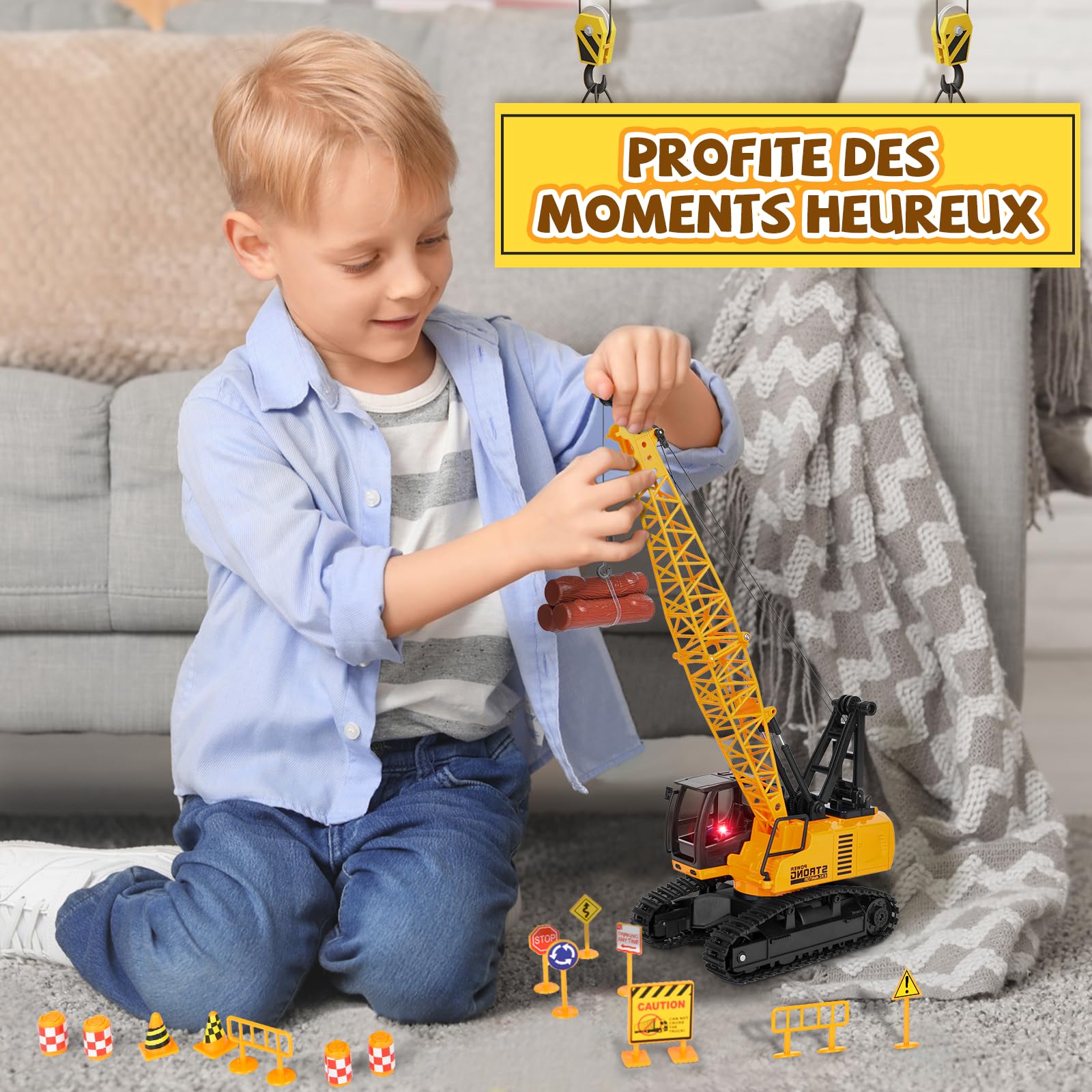 Charmofun Grue Telecommandée, Gruejouet Enfant à 12 Canaux, Jouet Grue avec Lumières et Sons Réalistes, Noël Fête des Enfants Cadeaux d'anniversaire pour Enfants
