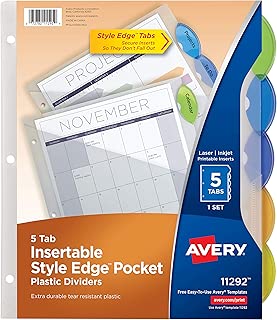 Avery Insertable Style Edge Plastic Dividers with Pockets, 5 Multicolor Tabs, 1 Set (11292) - coolthings.us