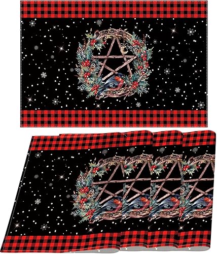 Nepnuser Linen Yule - Juego de 4 manteles individuales de búfalo a cuadros paganos, solsticio de invierno, vacaciones, fiestas, para el hogar,
