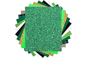 HTVRONT Vinyl Bundle: St. Patrick's Day Green Plaid & Gold Glitter HTV Sheets