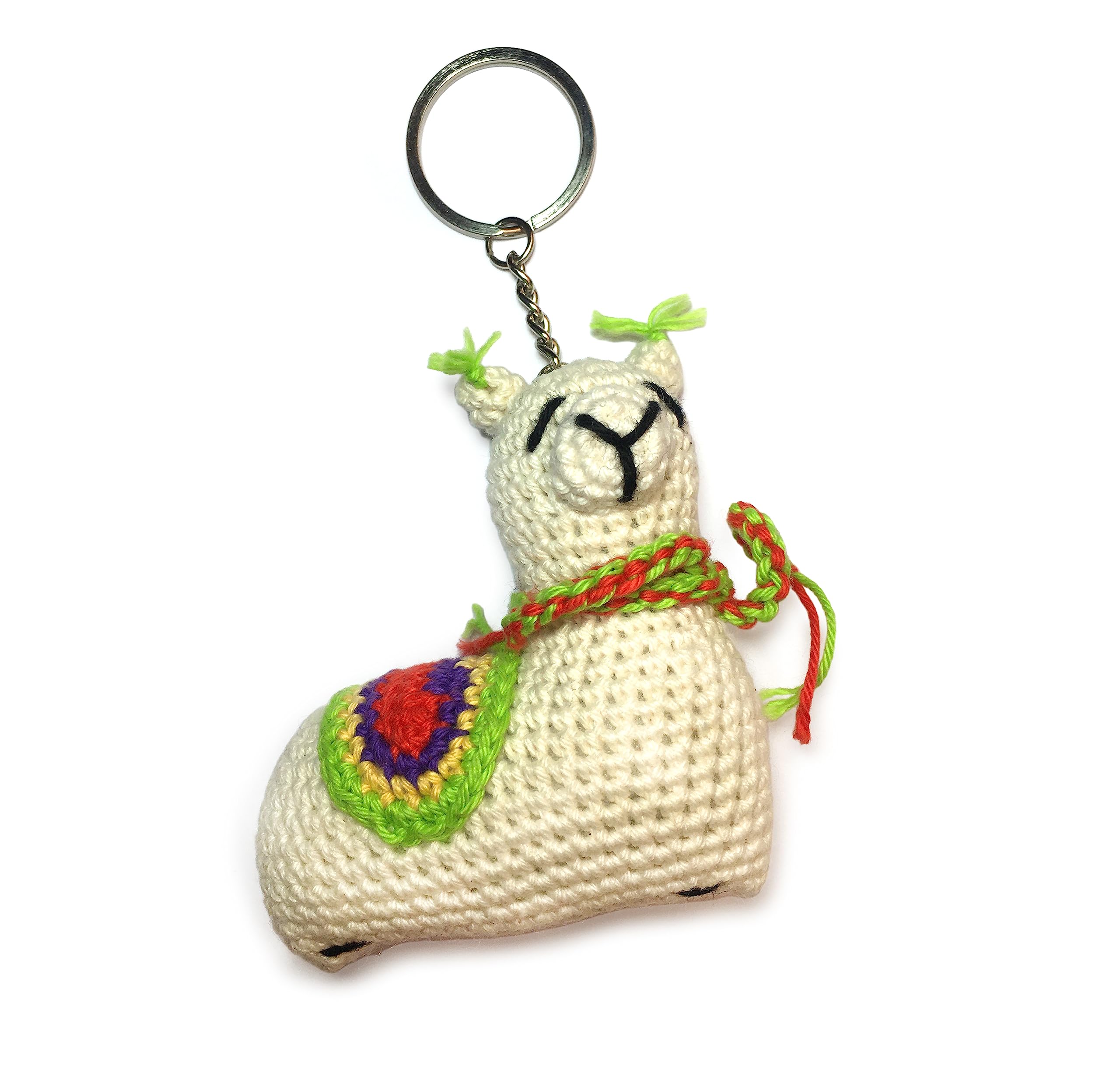 GenericHilitos de Cata - Handmade Keychain - flame keychains for backpack, bag, keychain. The keychain is made of cotton thread with hypoallergenic filling, White, M