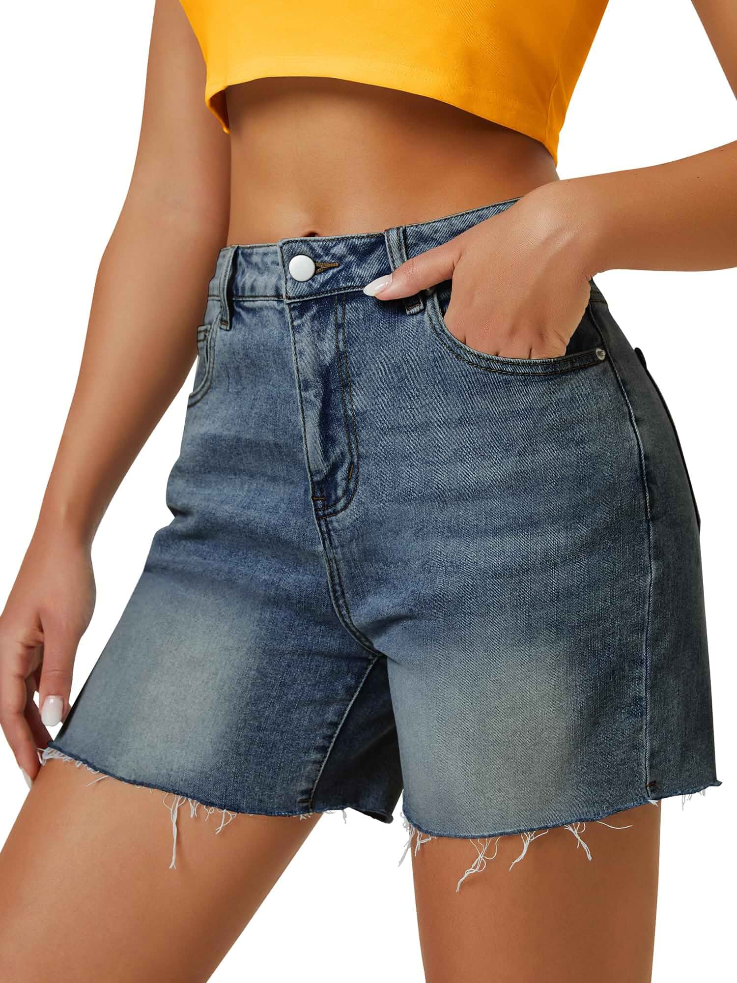 AUWUKA Womens High Waist Jean Shorts Wide Straight Leg Microelastic Long Denim Mom Shorts Standard
