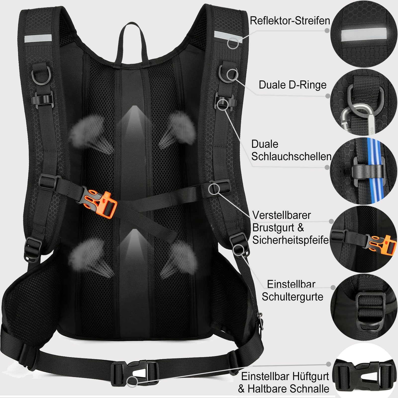 Trinkrucksack Fahrradrucksack mit Trinkblase 2l für Damen & Herren, Leicht Laufrucksack Wasserrucksack 15L MTB Fahrrad Rucksack Klein Wanderrucksack Skirucksack