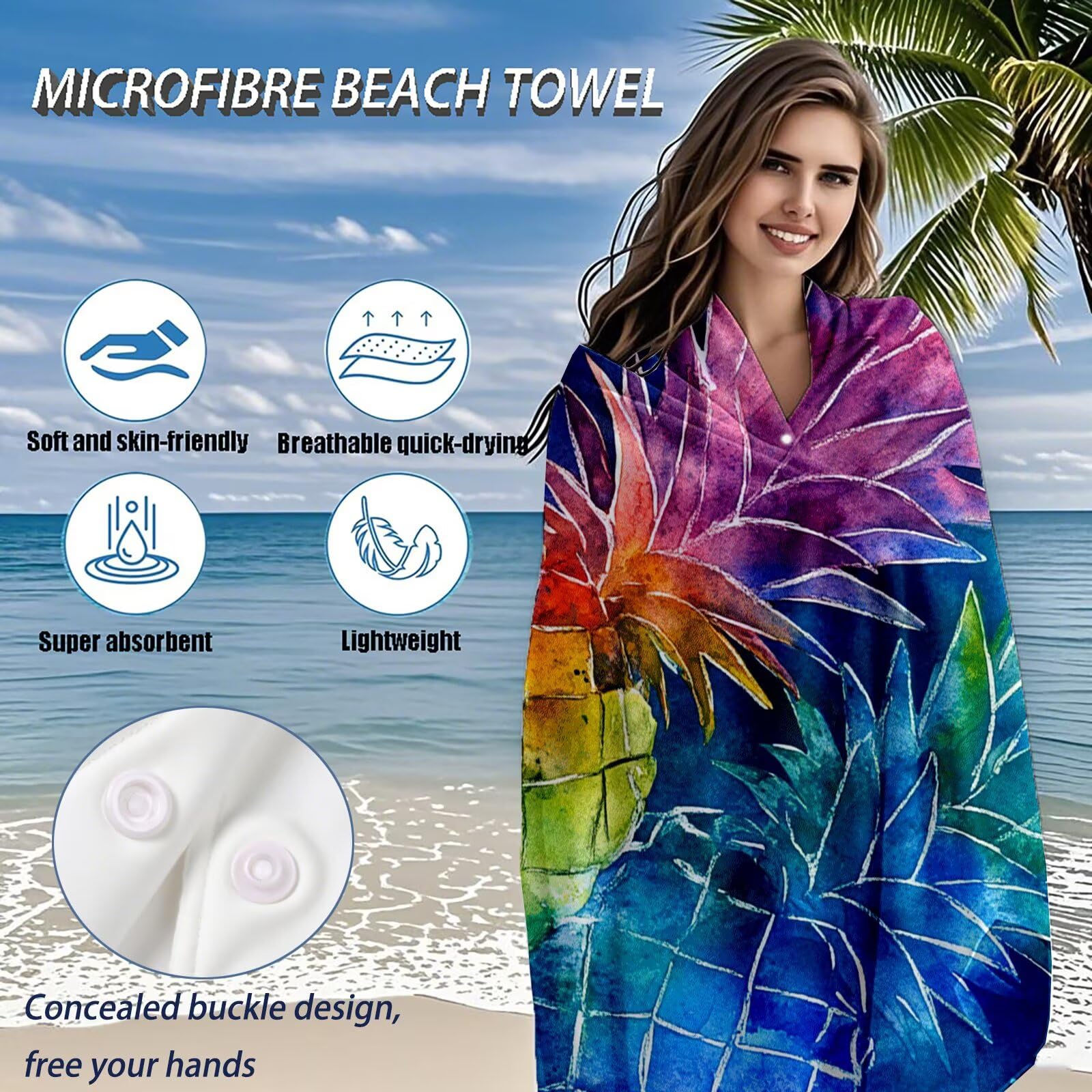 Toallas de Playa Microfibra Piña Toalla Playa Grande 100x180 cm Mujer Hombre Secado Rápido Absorbente Toallas Gimnasio Suave Sin Arena Ligera Toalla Microfibra para Playas Piscina Viajes Camping Q-639