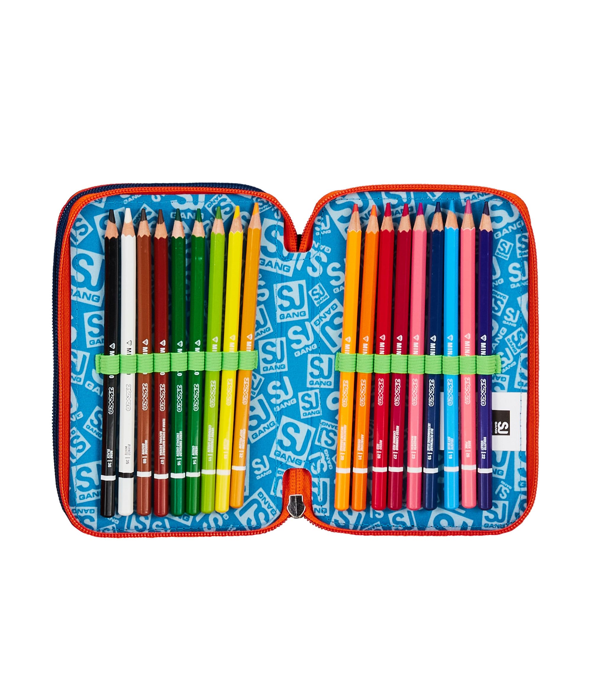 SJ GANG STYLE JAM GANG Astuccio Scuola 3 Zip, Blu, Spaceship Trip, Portapenne Triplo Scomparto Completo Di Penne, Matite, Colori, Accessori Zaino, Elementari, Medie, Bambino