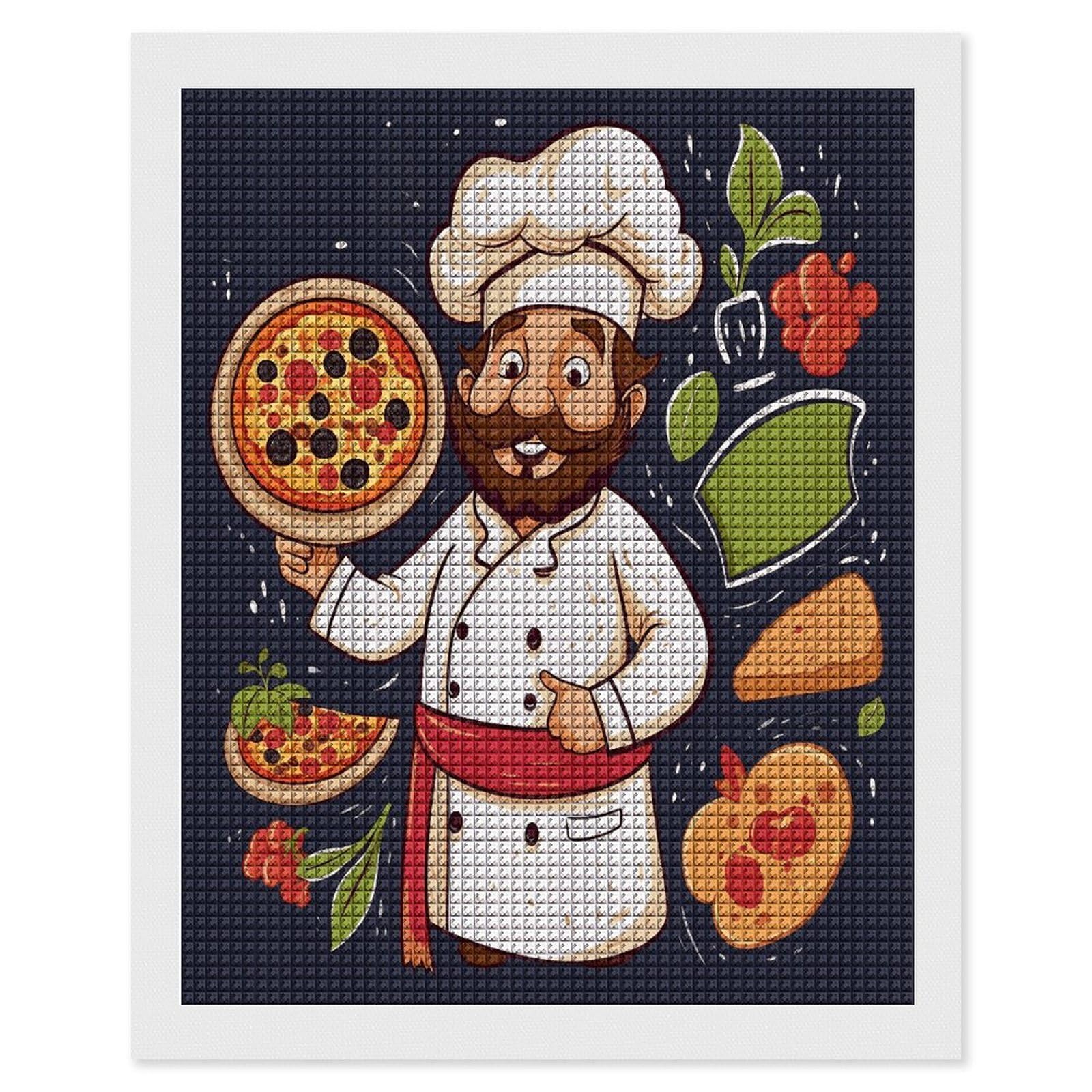 FodPand Chef Pizza Diamond Painting Kit for Beginner Fun 5D DIY Crafts for Adults Diamond Art Kits Square Diamond Art Canvas Painting Gem Art Crafts for Home Wall Decor 16"x20"